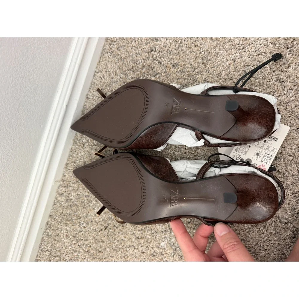 Zara Bow Slingback Heels – Brown – Women's 6.5 – NWT